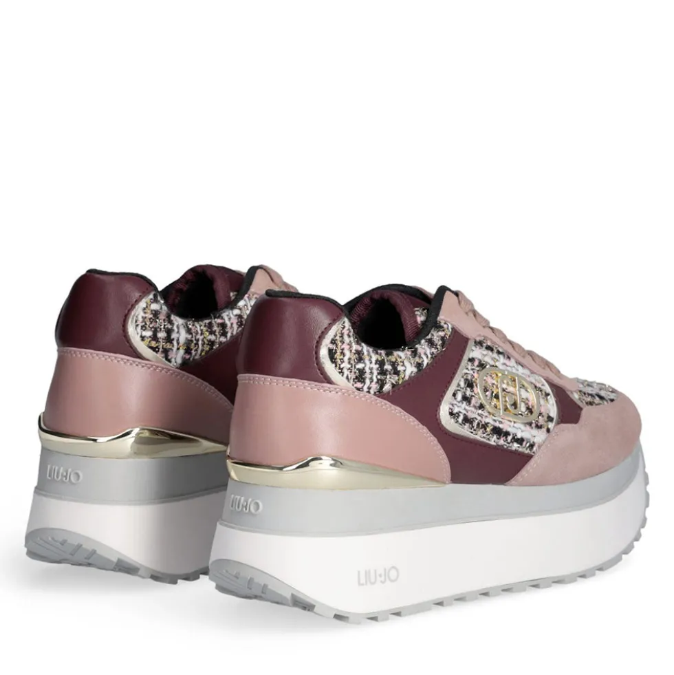 Sneakers Super Platform Donna LIU JO Maxi Wonder Plus 01 in Pelle Suede e Tessuto Rose e Cremisi