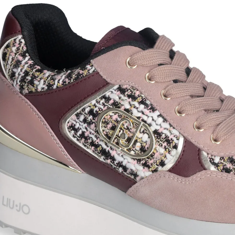 Sneakers Super Platform Donna LIU JO Maxi Wonder Plus 01 in Pelle Suede e Tessuto Rose e Cremisi