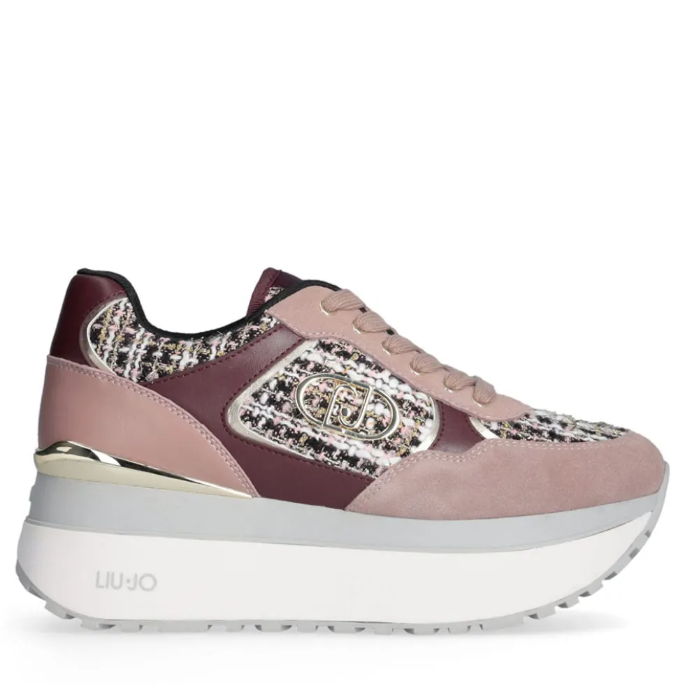 Sneakers Super Platform Donna LIU JO Maxi Wonder Plus 01 in Pelle Suede e Tessuto Rose e Cremisi
