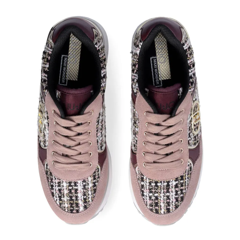 Sneakers Super Platform Donna LIU JO Maxi Wonder Plus 01 in Pelle Suede e Tessuto Rose e Cremisi