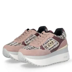 Sneakers Super Platform Donna LIU JO Maxi Wonder Plus 01 in Pelle Suede e Tessuto Rose e Cremisi