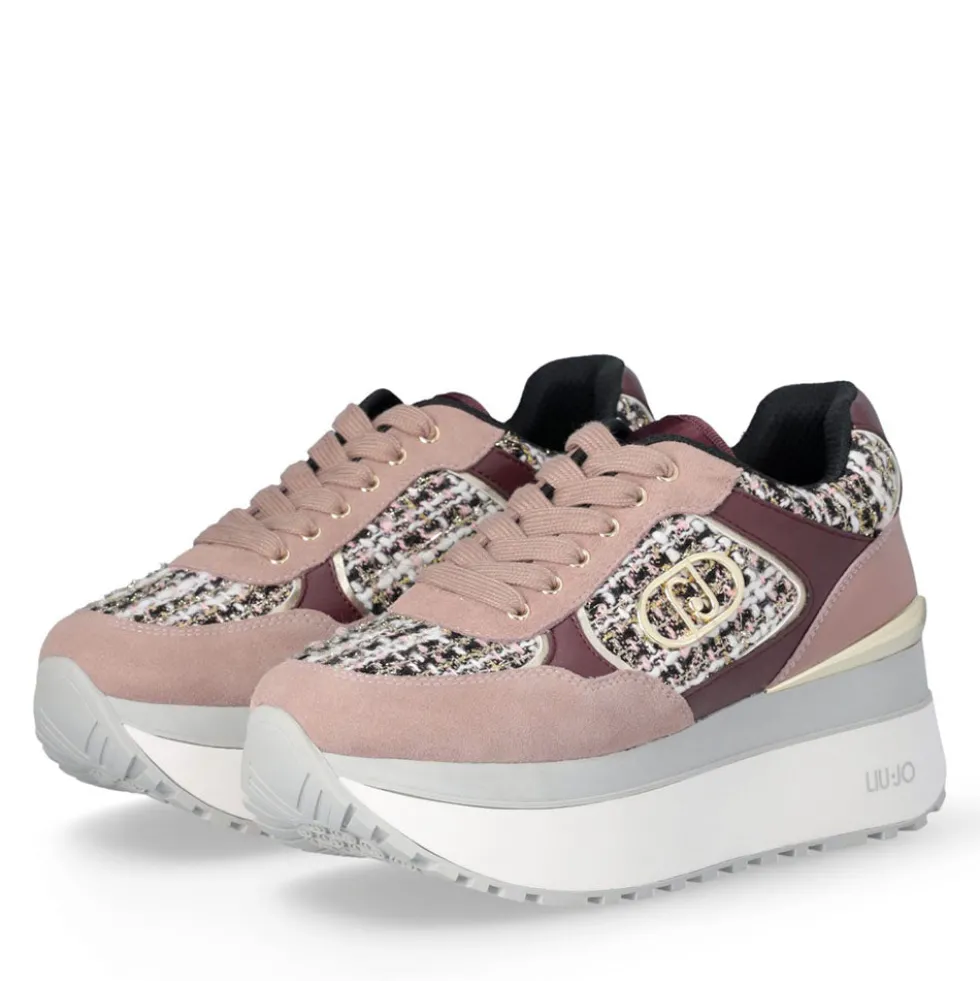 Sneakers Super Platform Donna LIU JO Maxi Wonder Plus 01 in Pelle Suede e Tessuto Rose e Cremisi