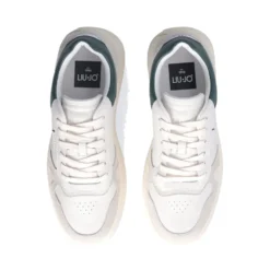 Sneakers Uomo LIU JO Boy 02 in Pelle Bottalata Bianca con Dettaglio Verde