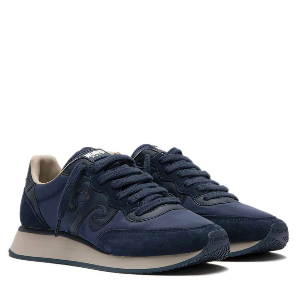 Sneakers Uomo WUSHU RUYI Master 663 in Nylon e Suede Deep Blue Pacific Ocean e Gray Whale