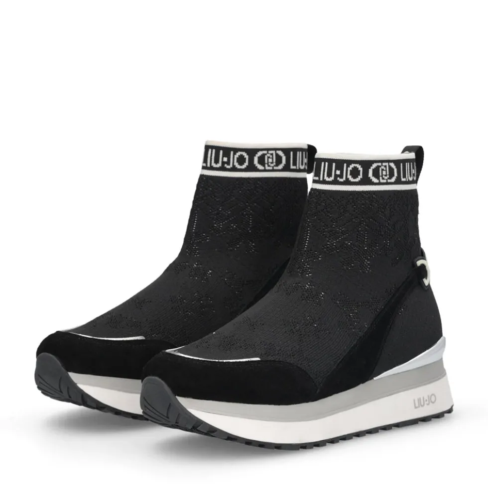 Sock Sneakers Donna LIU JO Maxi Wonder 93 in Tessuto Stretch e Suede Nero