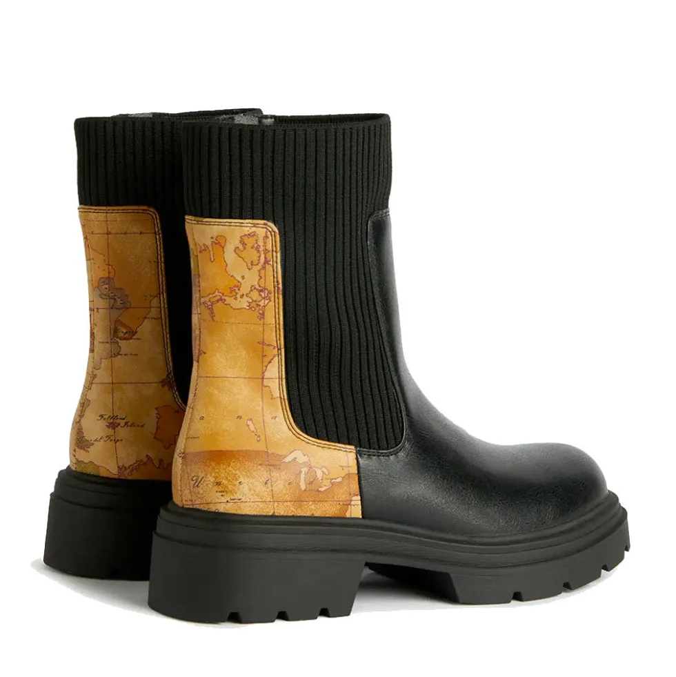 Stivaletti Beatles 1A Classe Alviero Martini in Eco Nappa Nera con Inserto in Maglia 1244