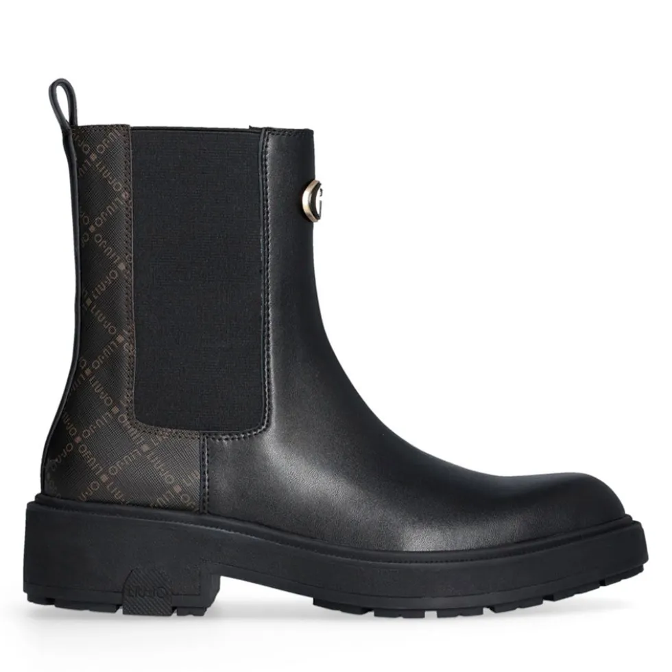 Stivaletti Beatles Donna LIU JO London 02 in Pelle Nera con Inserti Monogram