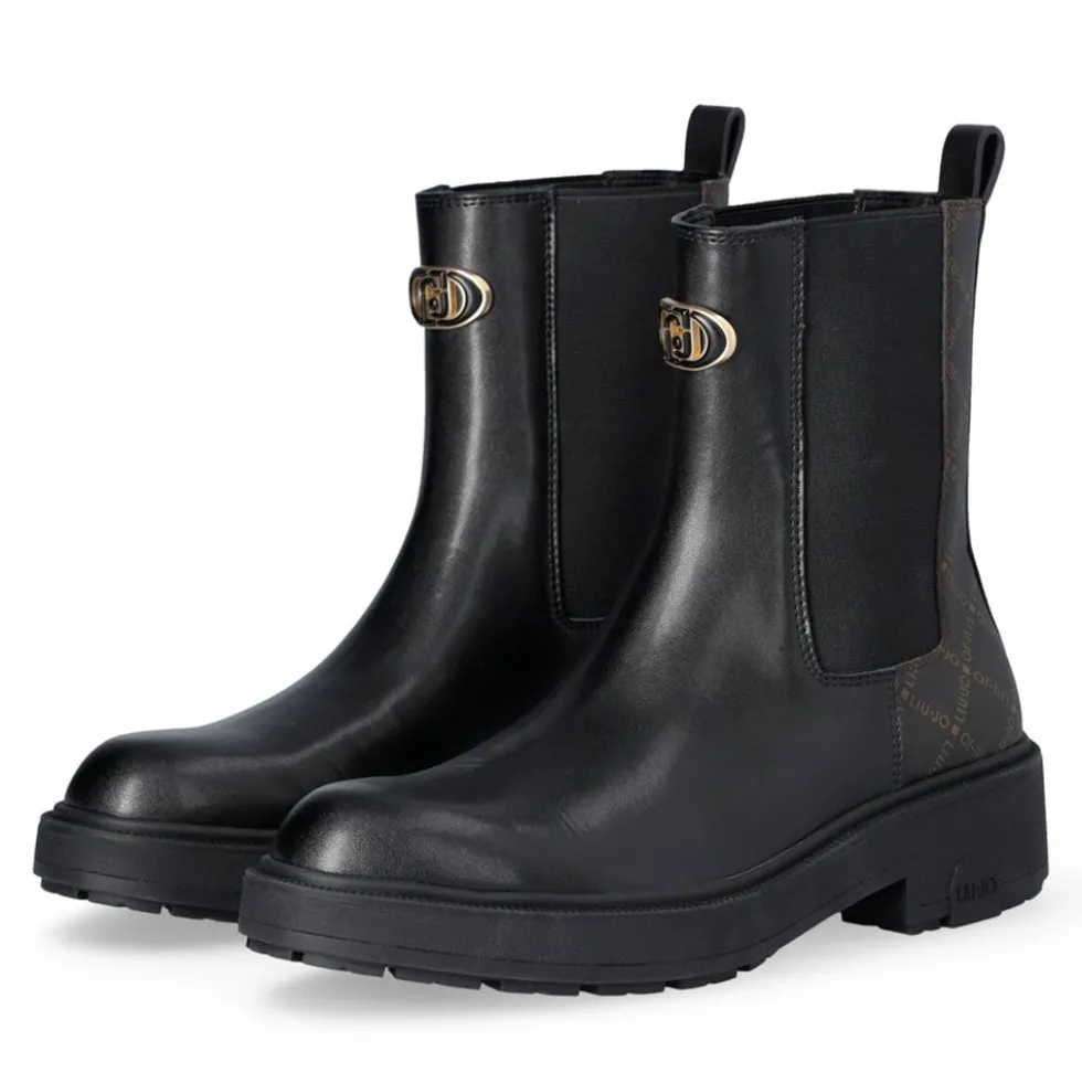 Stivaletti Beatles Donna LIU JO London 02 in Pelle Nera con Inserti Monogram
