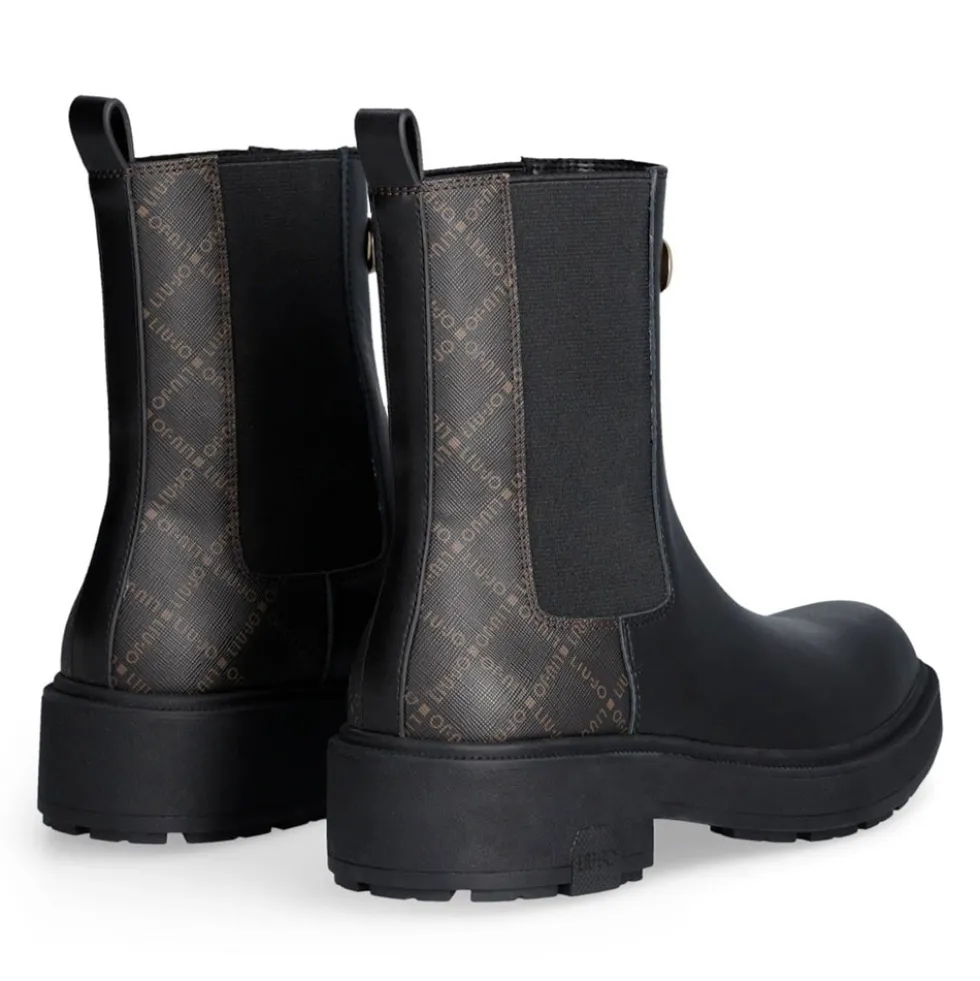 Stivaletti Beatles Donna LIU JO London 02 in Pelle Nera con Inserti Monogram