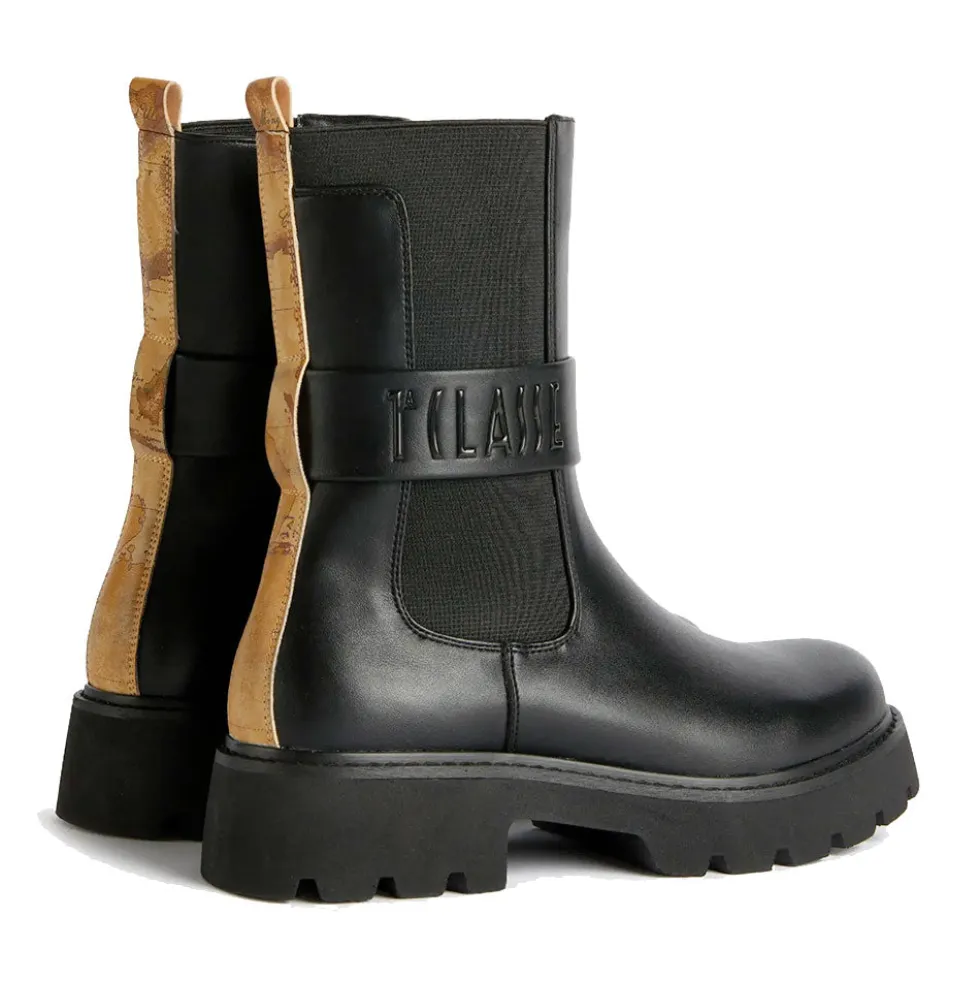 Stivaletti Bikers Donna 1A Classe Alviero Martini in Eco Nappa Nera con Logo 1236