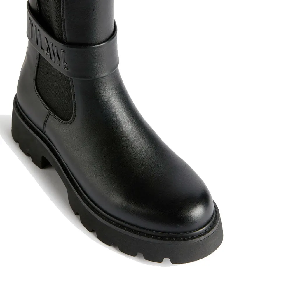 Stivaletti Bikers Donna 1A Classe Alviero Martini in Eco Nappa Nera con Logo 1236