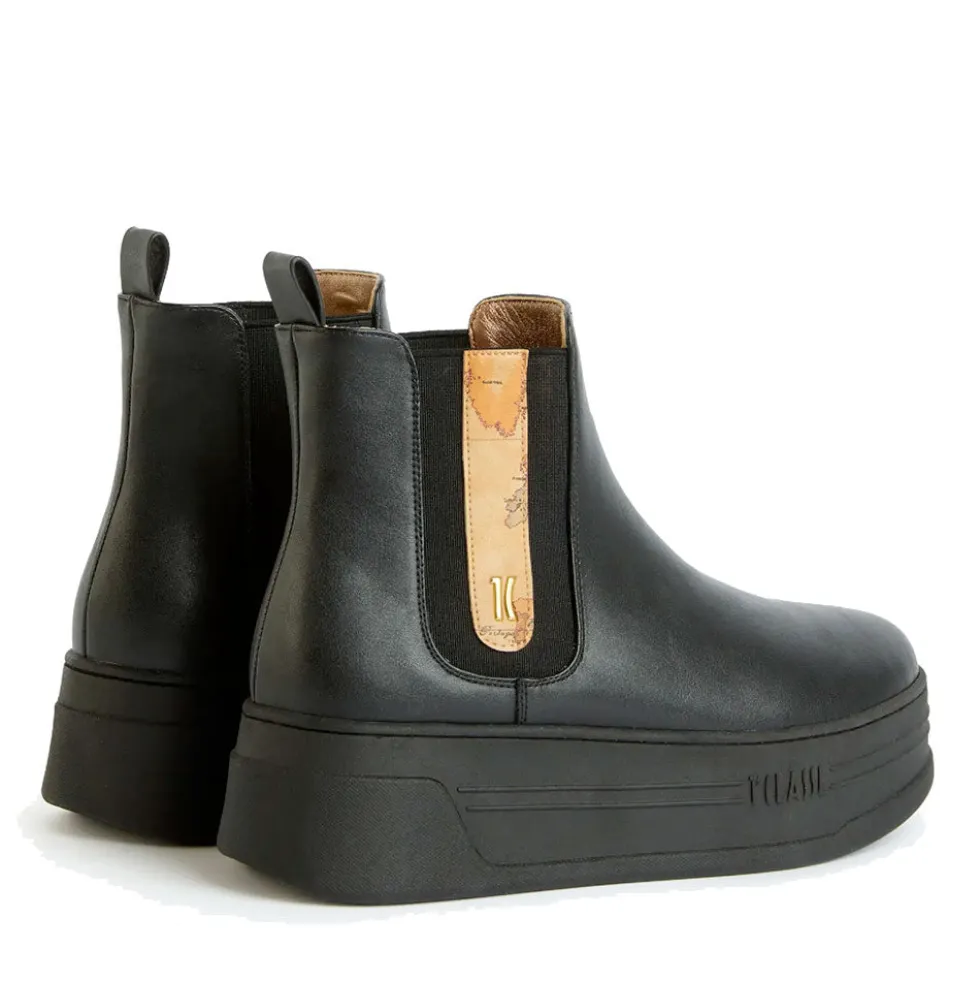 Stivaletti Donna con Zeppa 1A Classe Alviero Martini linea Geo Elevate in Eco Nappa Nera 1211