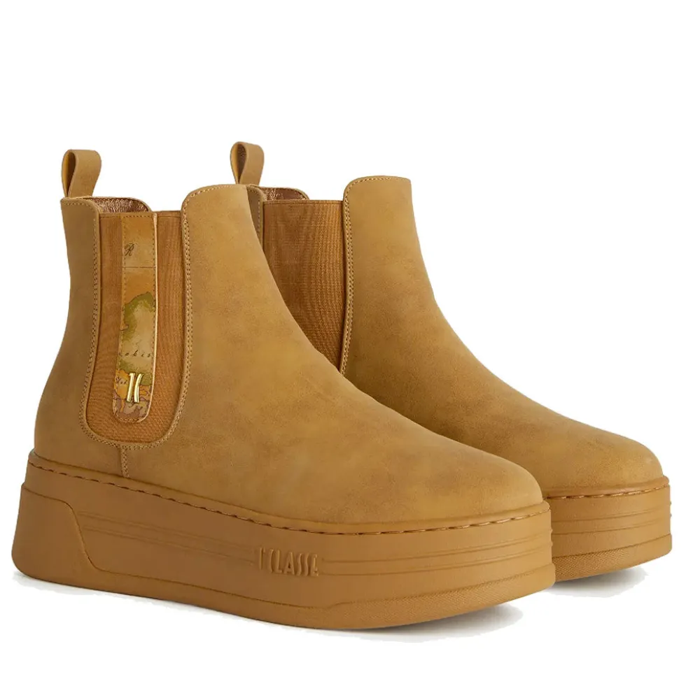 Stivaletti Donna con Zeppa 1A Classe Alviero Martini linea Geo Elevate in Nabuk Beige 1211