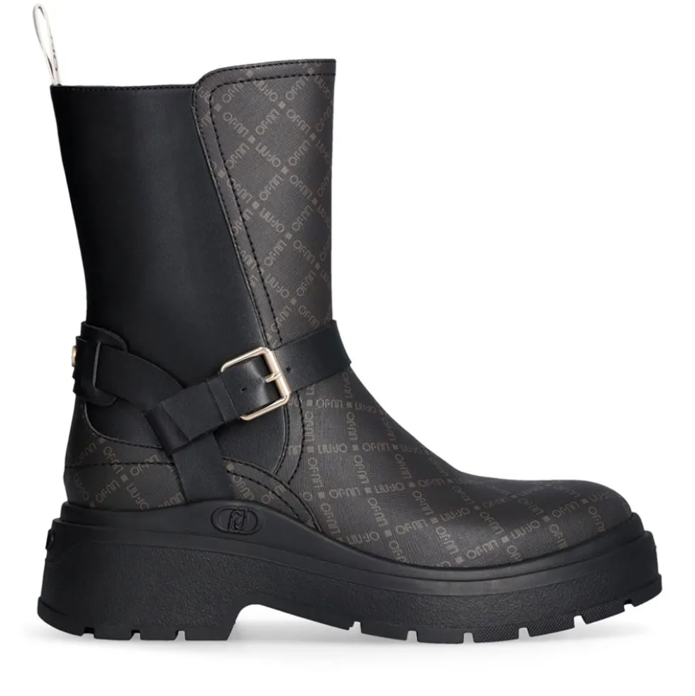 Stivaletti Donna LIU JO Andrea 03 stampa Saffiano Nera con Inserti Monogram Marrone