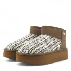 Stivaletti Donna Platform Imbottiti LIU JO Jane 01 in Suede e Tessuto Boucle Marrone