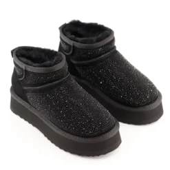 Stivaletti Imbottiti Platform S by MASSIMO SANTINI linea Spilla 01 in Velour Nero con Strass