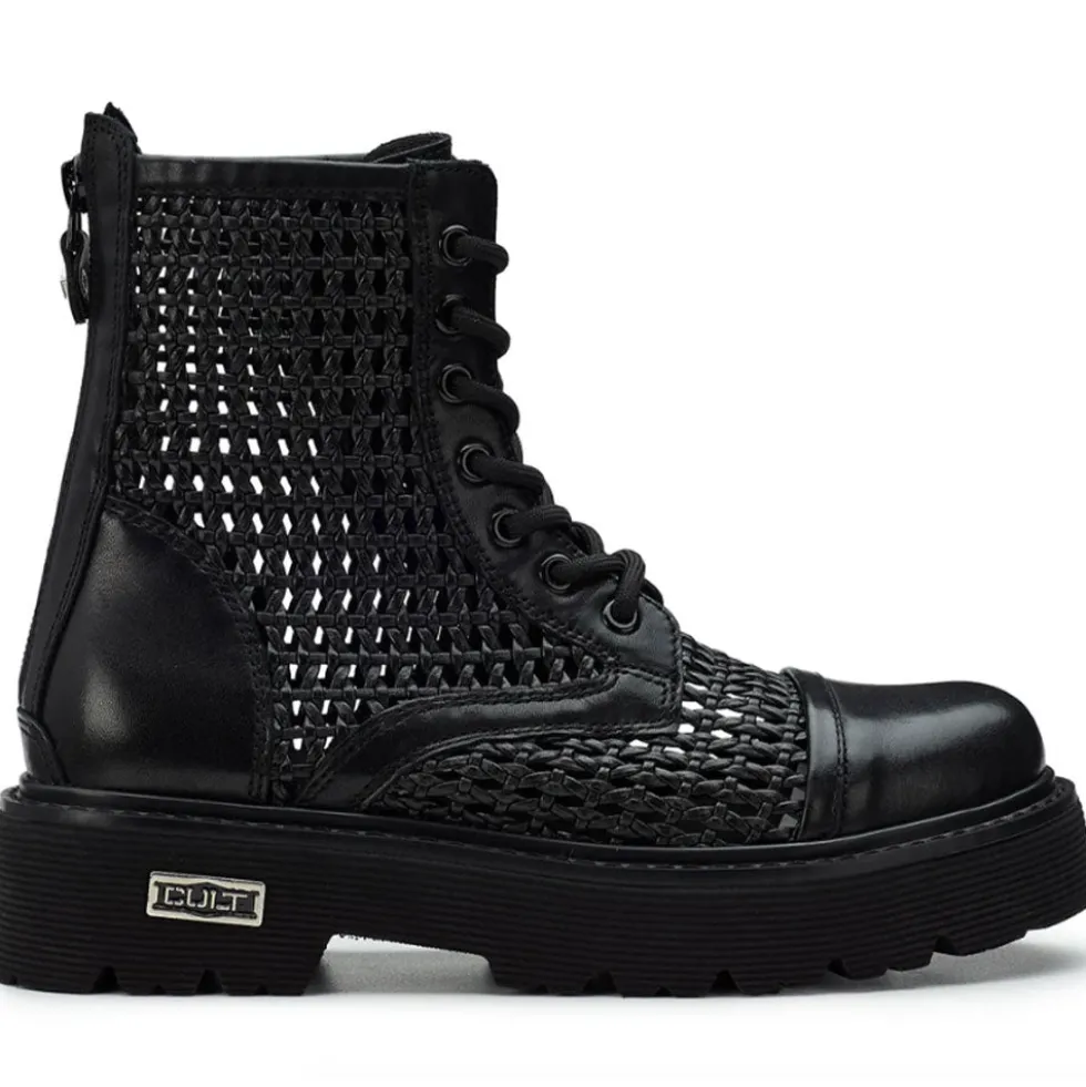 Stivali Donna CULT Slash 4218 Anfibi in Pelle Nera Intrecciata