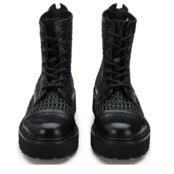 Stivali Donna CULT Slash 4218 Anfibi in Pelle Nera Intrecciata