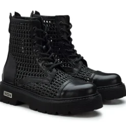 Stivali Donna CULT Slash 4218 Anfibi in Pelle Nera Intrecciata
