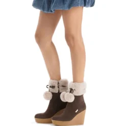 Stivali Donna Imbottiti con Zeppa LIU JO Rania 01 in Suede Marrone con Pon Pon