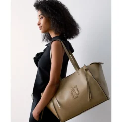 Tote Bag Large Donna LIU JO effetto Bottalato Marrone con Logo Ricamato