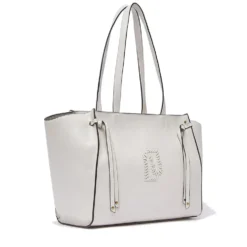 Tote Bag Large Donna LIU JO effetto Bottalato color Crema con Logo Ricamato