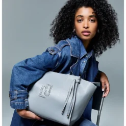 Tote Bag Large Donna LIU JO effetto Bottalato Azzurro con Logo Ricamato