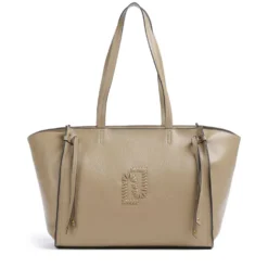 Tote Bag Large Donna LIU JO effetto Bottalato color Fango con Logo Ricamato
