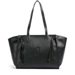 Tote Bag Large Donna LIU JO effetto Bottalato Nero con Logo Ricamato