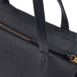 Tote Bag Large Donna LIU JO effetto Bottalato Nero con Logo Ricamato