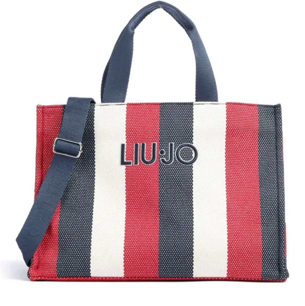 Tote Bag Large LIU JO in Canvas a Righe Blu Scuro