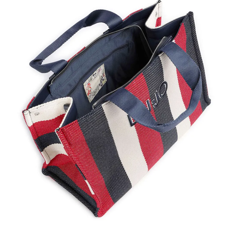 Tote Bag Large LIU JO in Canvas a Righe Blu Scuro