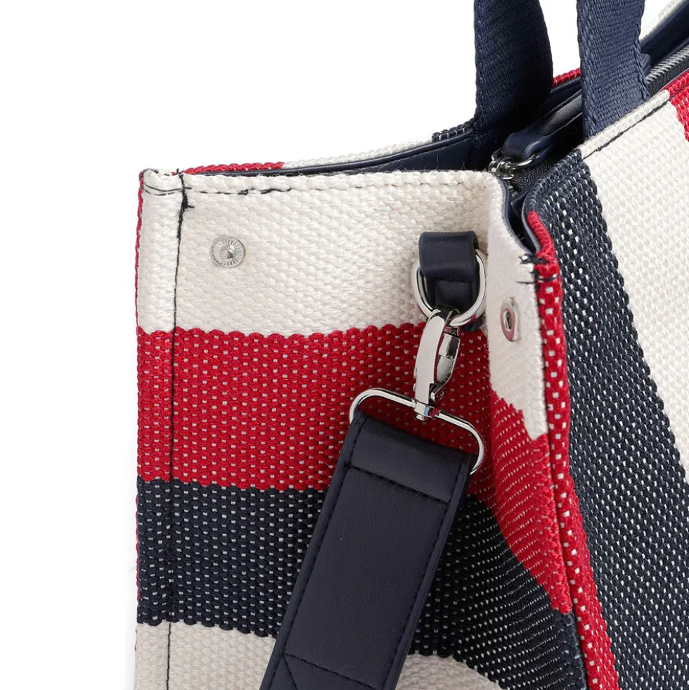 Tote Bag Large LIU JO in Canvas a Righe Blu Scuro