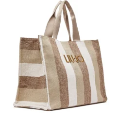 Tote Bag Large LIU JO in Canvas a Righe color Sabbia