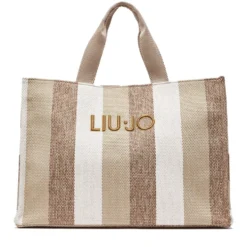 Tote Bag Large LIU JO in Canvas a Righe color Sabbia