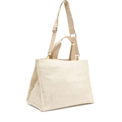 Tote Bag Large LIU JO in Maglia Bianco Panna con Logo Jacquard