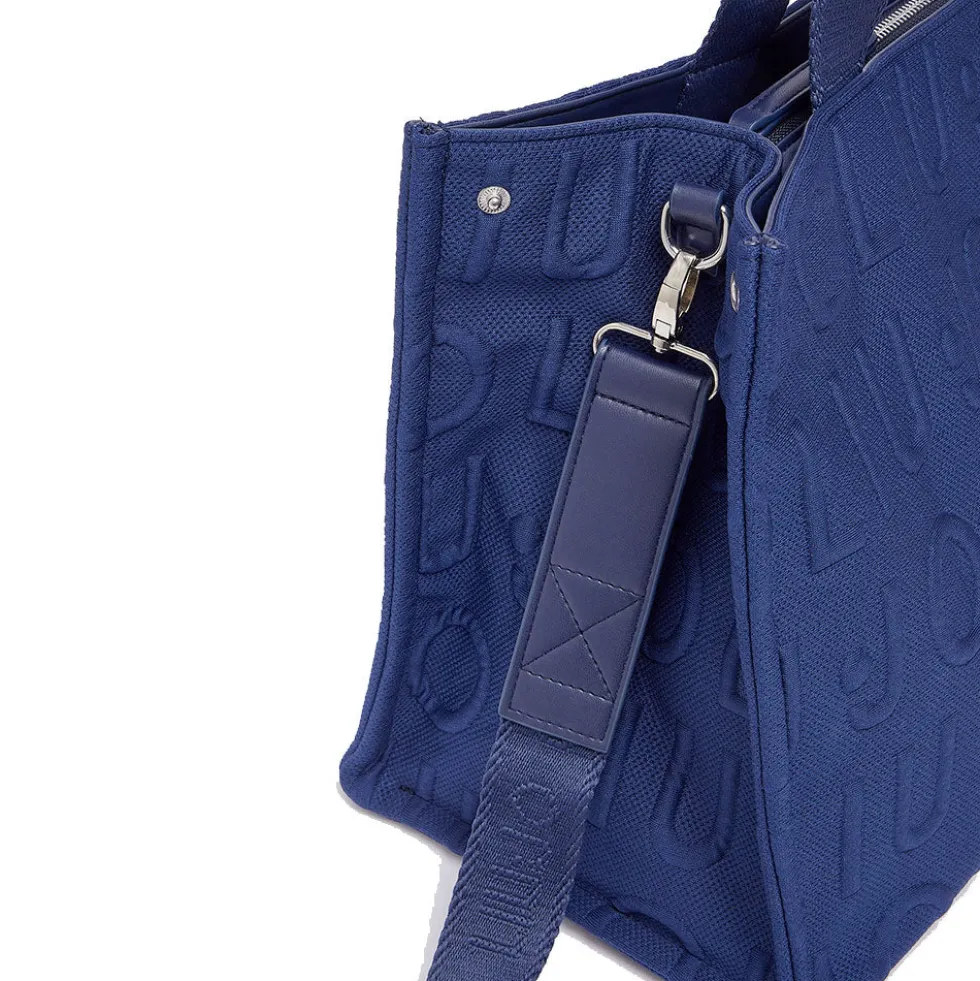 Tote Bag Large LIU JO in Maglia Blu Scuro con Logo Jacquard