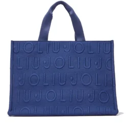 Tote Bag Large LIU JO in Maglia Blu Scuro con Logo Jacquard