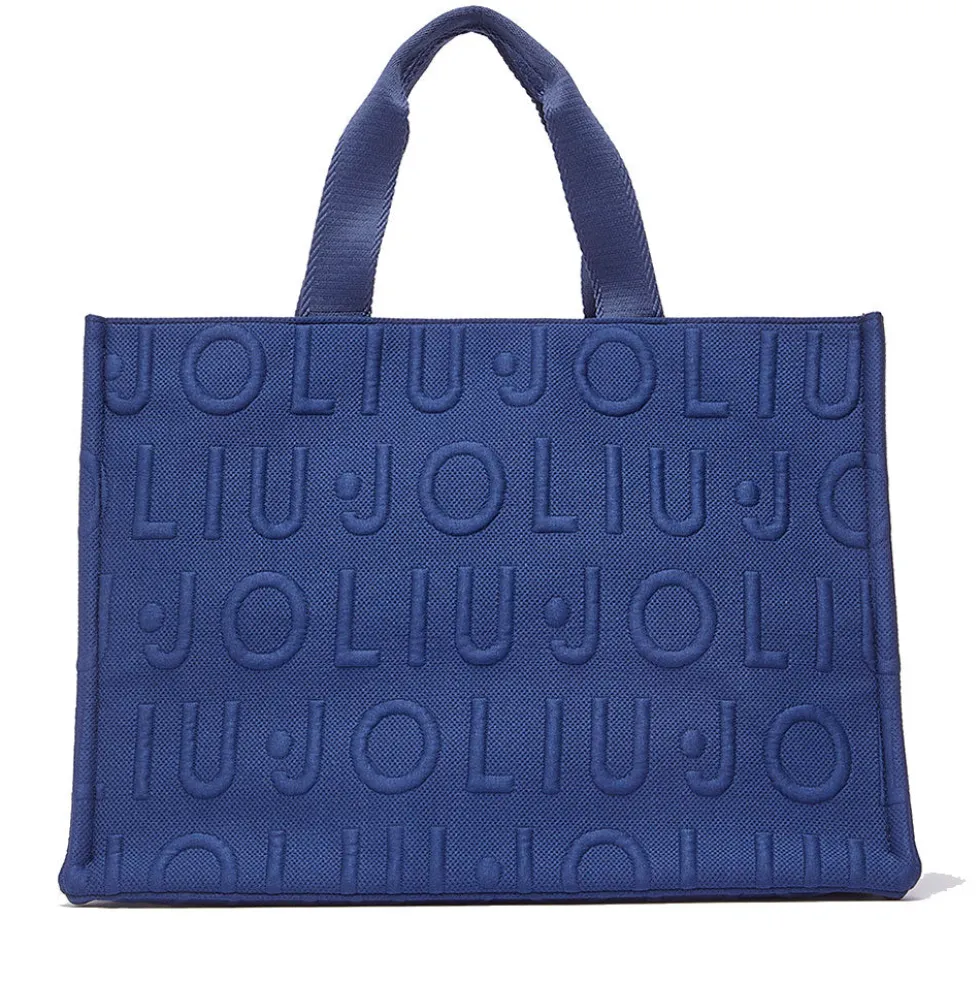 Tote Bag Large LIU JO in Maglia Blu Scuro con Logo Jacquard