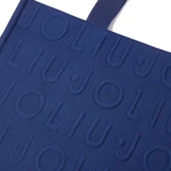 Tote Bag Large LIU JO in Maglia Blu Scuro con Logo Jacquard
