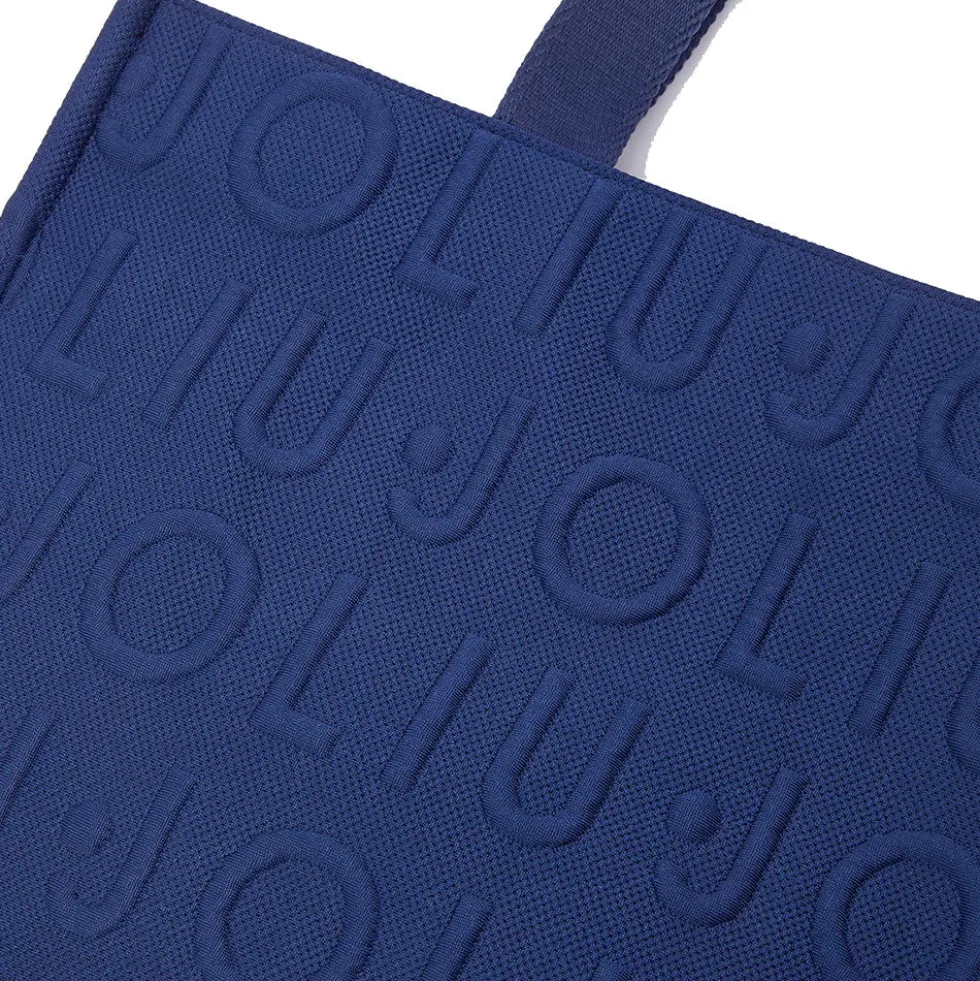 Tote Bag Large LIU JO in Maglia Blu Scuro con Logo Jacquard