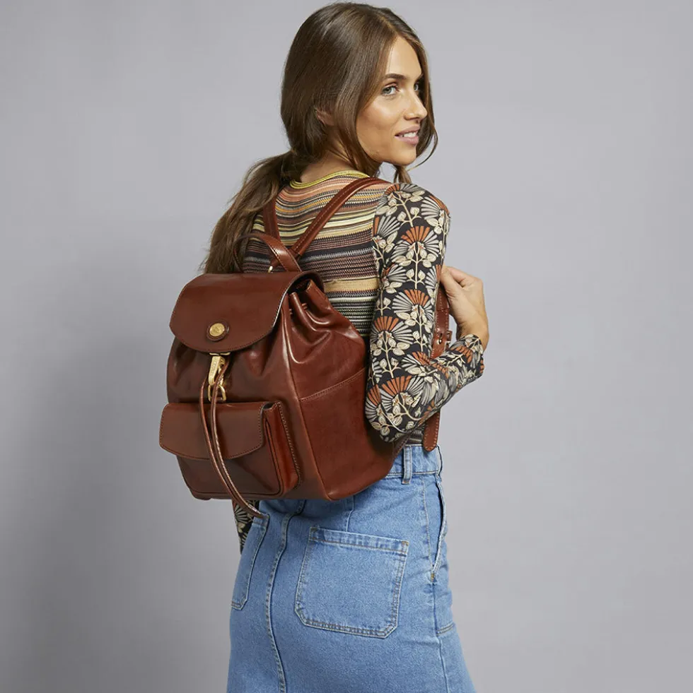 Zaino Donna con Pattina THE BRIDGE in Pelle Marrone linea Story