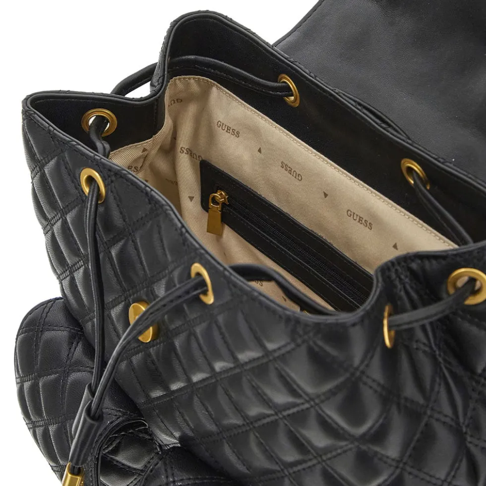 Zaino Donna GUESS Linea Giully Colore Nero Chiuso con Pattina e Coulisse