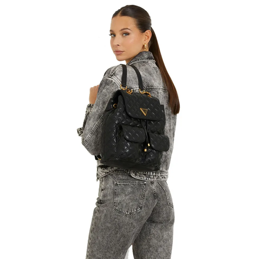 Zaino Donna GUESS Linea Giully Colore Nero Chiuso con Pattina e Coulisse
