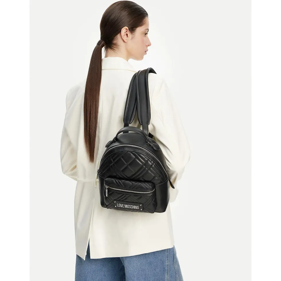 Zaino Donna LOVE MOSCHINO linea Quilted Trapuntato Nero e Nikel