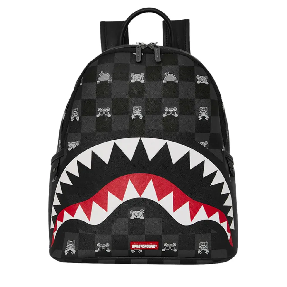Zaino Small SPRAYGROUND stampa Gray Peeking Character Check Savage
