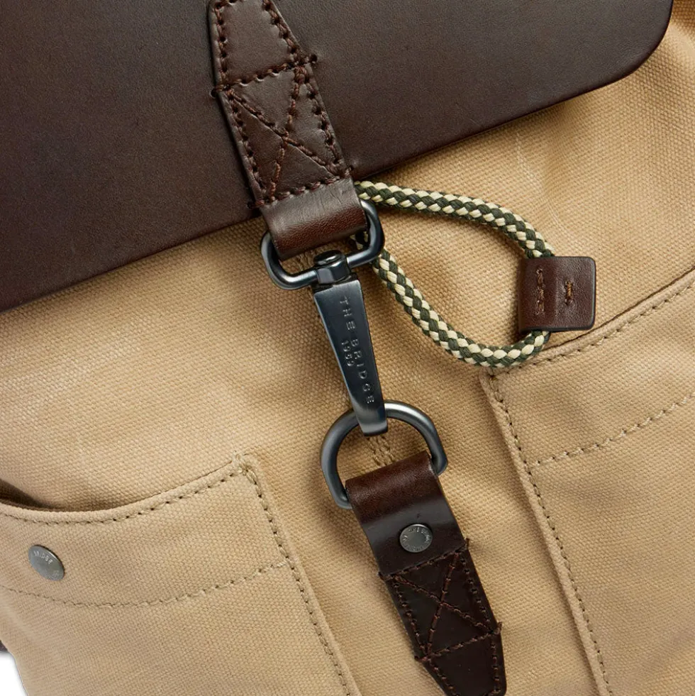 Zaino Uomo THE BRIDGE linea Igor in Tessuto Cerato Beige e Pelle Testa di Moro